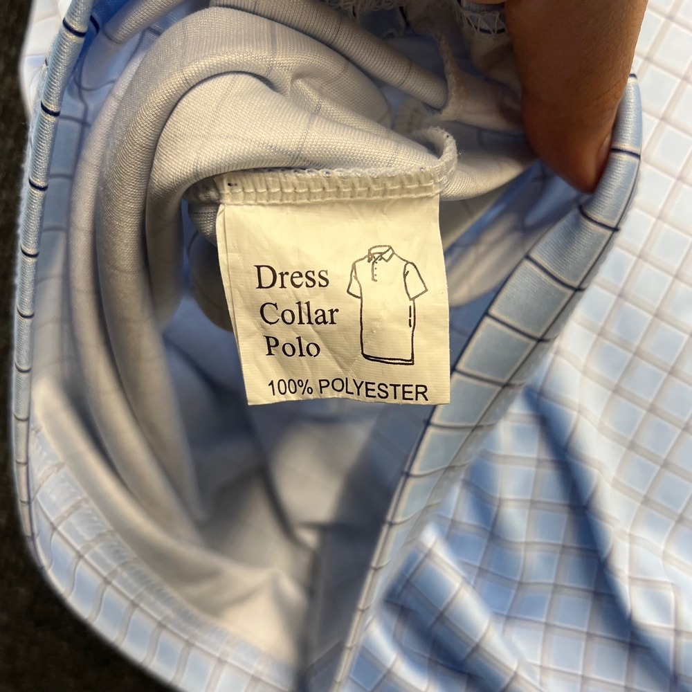 Collars & Co Mens Dress Collar Polo Shirt Blue Windowpane Performance Large 2566 - Picture 6 of 8